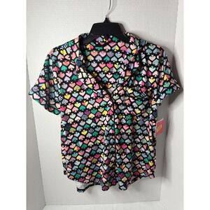 Kate Spade New York Pajama Top Womens New Short Sleeve S Black Heart Spade Print